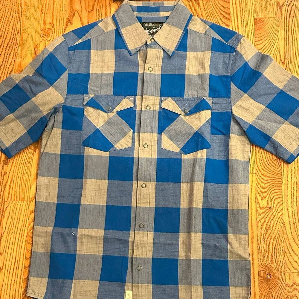 Woolrich - Blue and Gray Plaid Short-Sleeved Button-up Shirt - Only worn once!